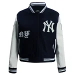 New York Yankees Women's Old English Wool/Leather Jacket