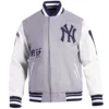 New york yankees old english wool leather varsity jacket greywhite 1 1