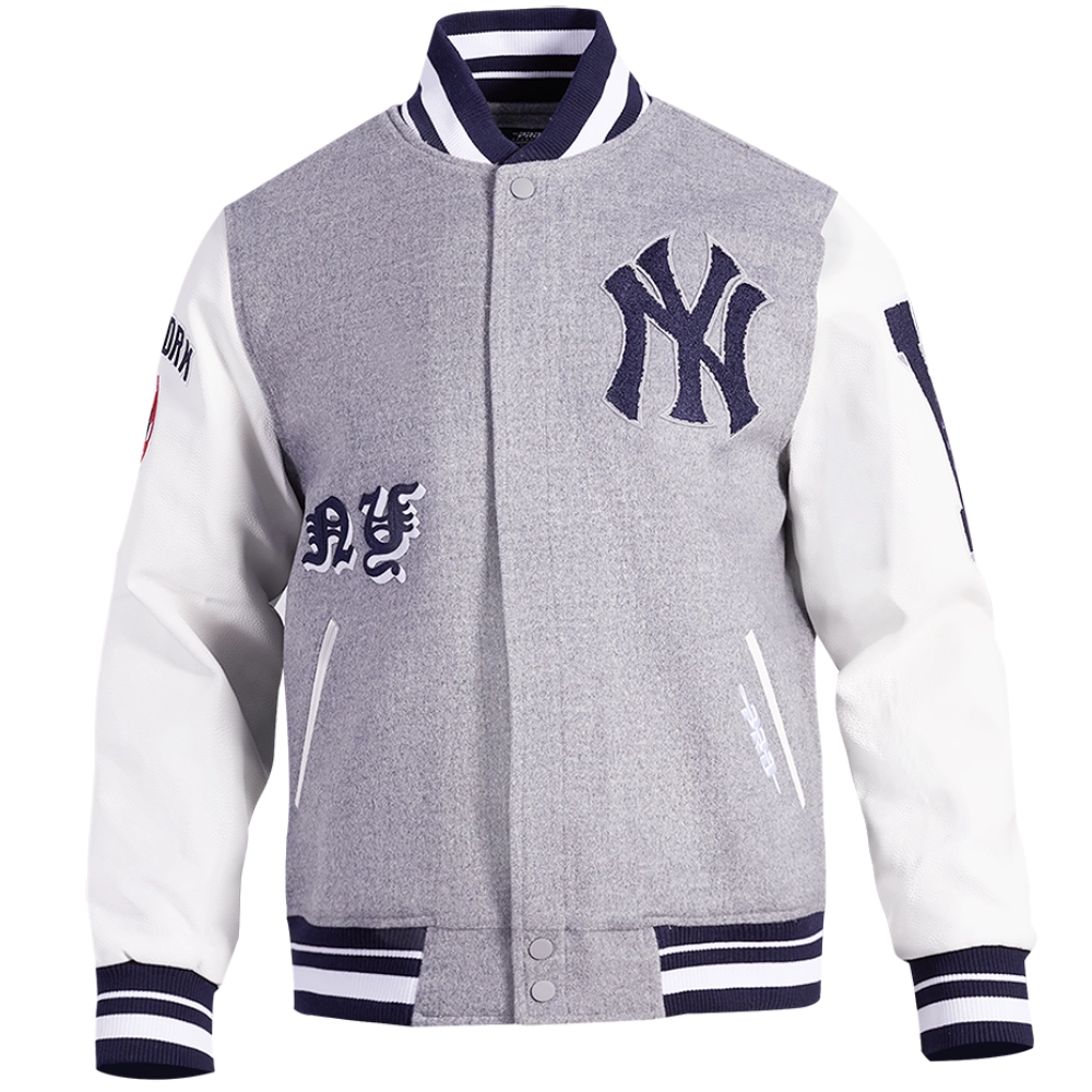 New york yankees old english wool leather varsity jacket greywhite 1 1