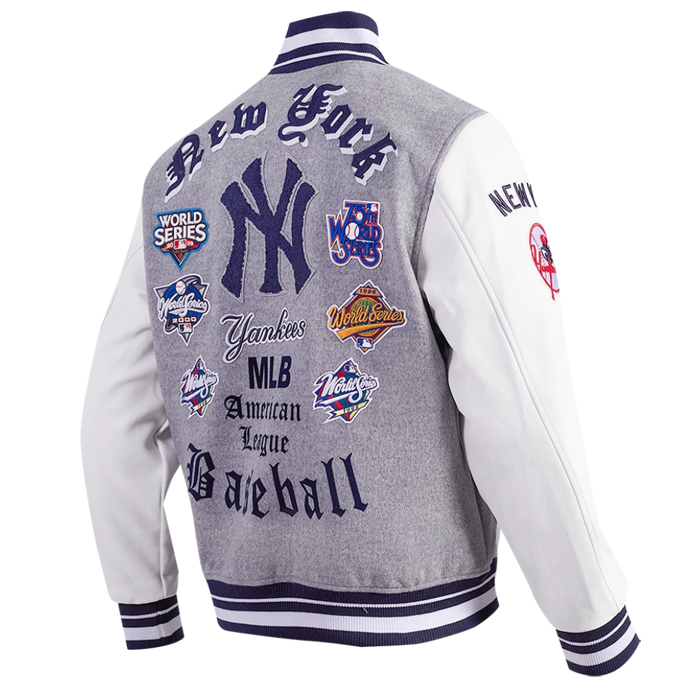 New york yankees old english wool leather varsity jacket greywhite 4 1