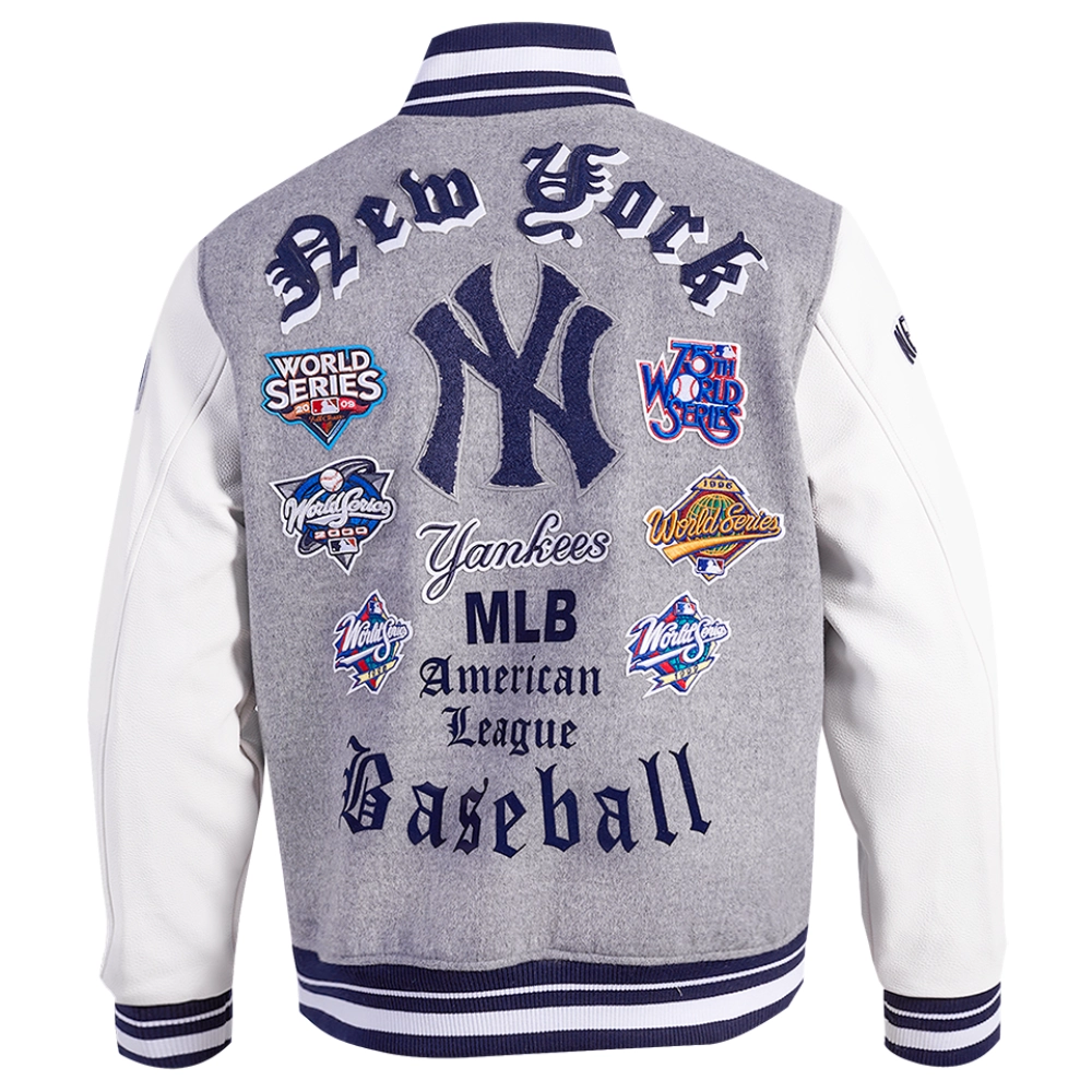 New york yankees old english wool leather varsity jacket greywhite 5 1