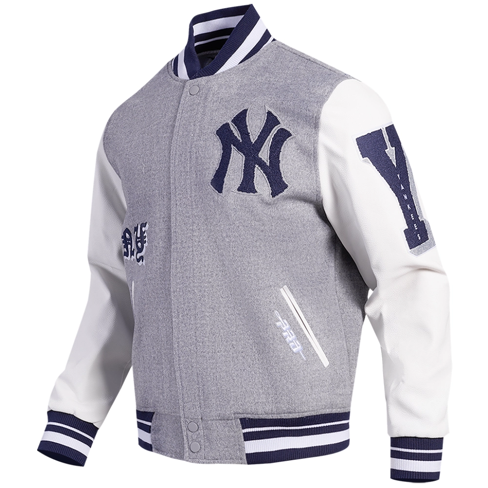 New york yankees old english wool leather varsity jacket greywhite 6 1