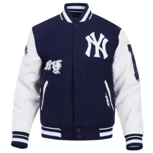 New york yankees old english wool leather varsity jacket navywhite 1 1