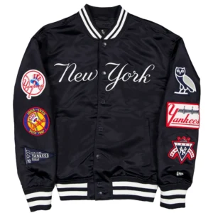 New york yankees ovo x new era full snap twill satin jacket navy