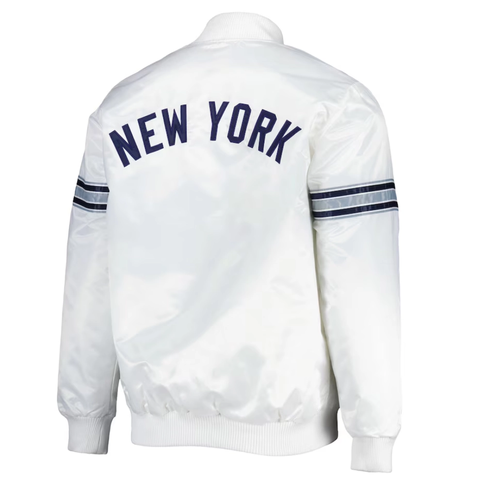 New york yankees power forward full snap satin varsity jacket white 1