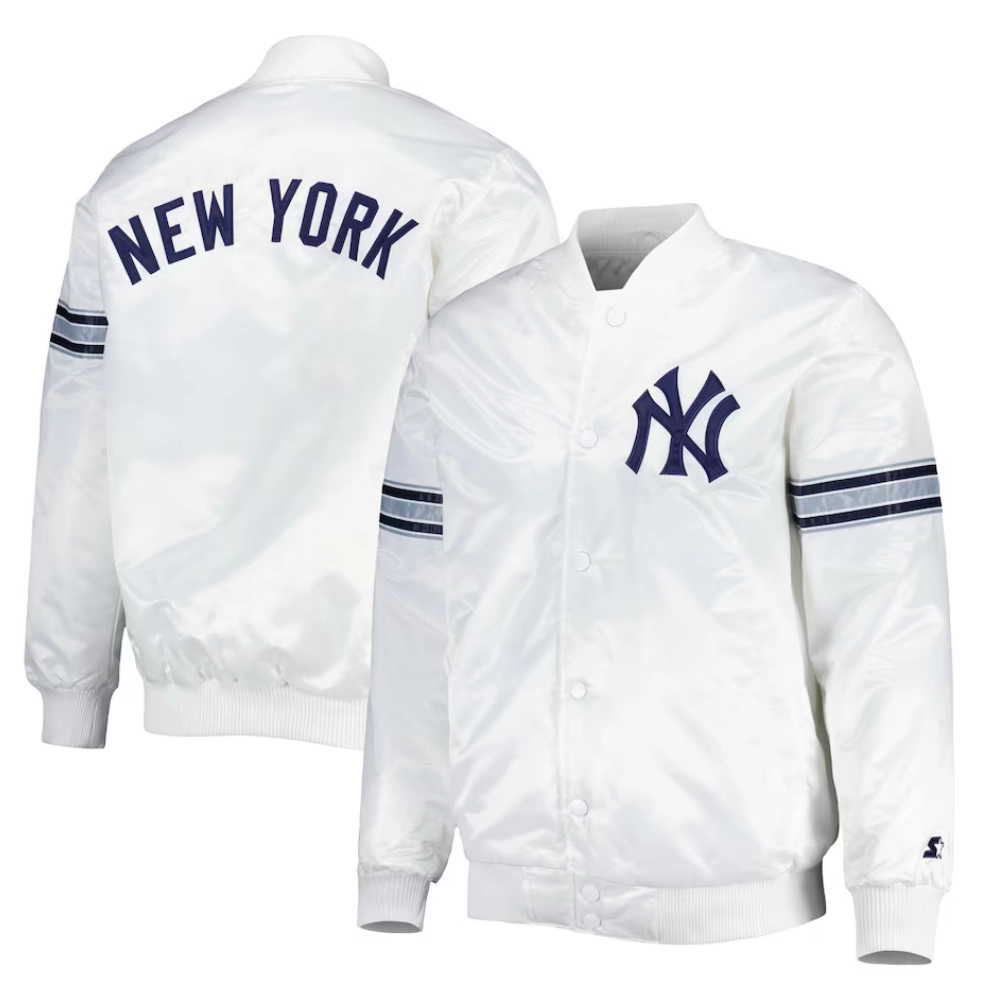 New york yankees power forward full snap satin varsity jacket white 3