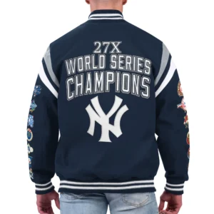 New york yankees quick full snap varsity jacket navy 1 1