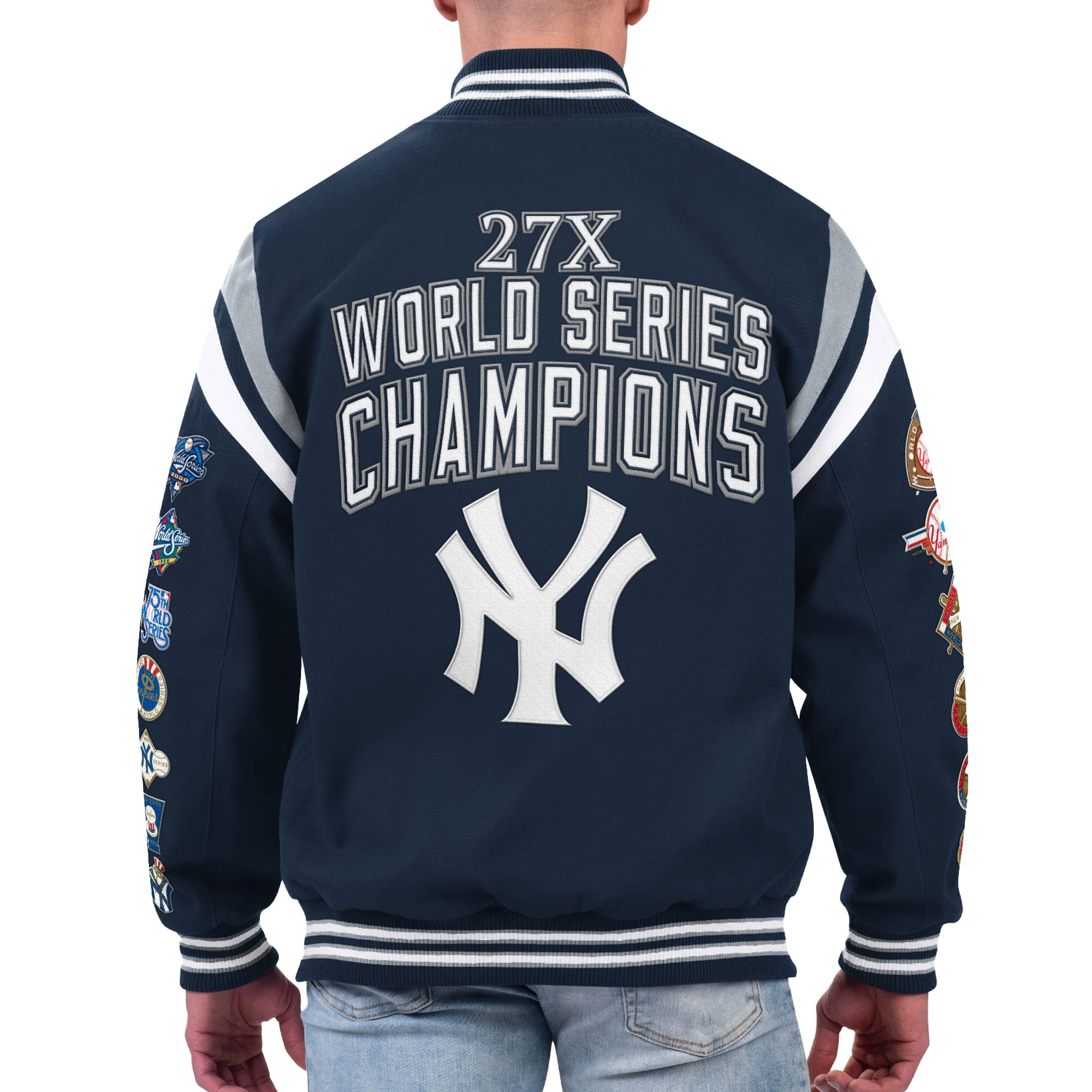 New york yankees quick full snap varsity jacket navy 1 1
