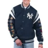 New york yankees quick full snap varsity jacket navy 1