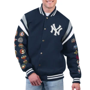 New york yankees quick full snap varsity jacket navy 1