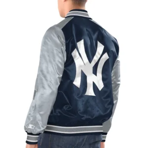 New york yankees renegade satin varsity jacket navy gray