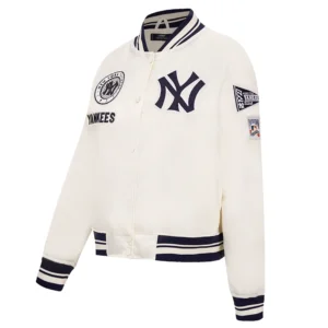 New york yankees retro classic womens full snap satin varsity jacket cream 6