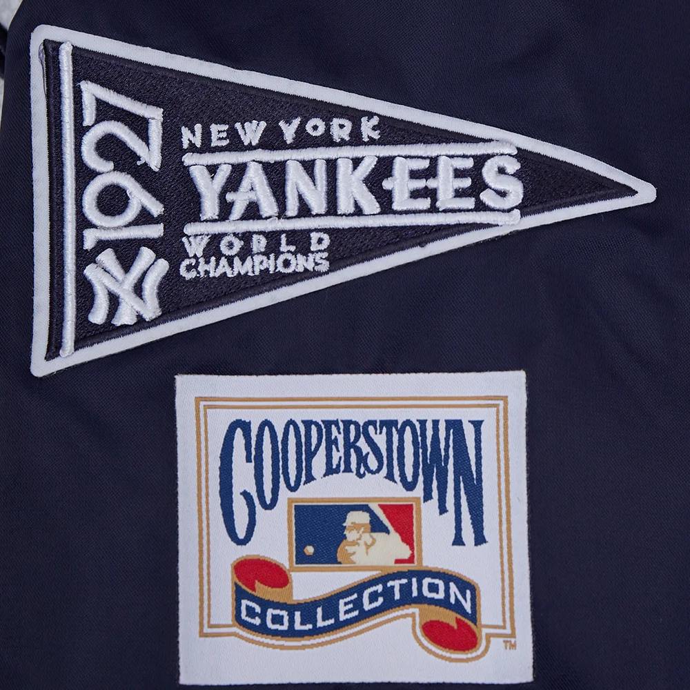 New york yankees retro classic womens full snap satin varsity jacket navy 1