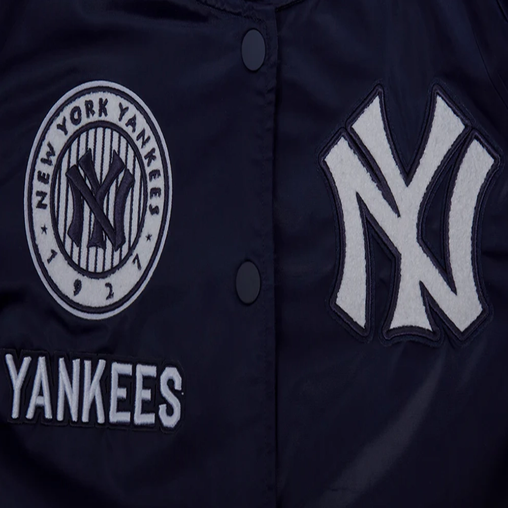 New york yankees retro classic womens full snap satin varsity jacket navy 3