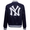 New york yankees retro classic womens full snap satin varsity jacket navy 4