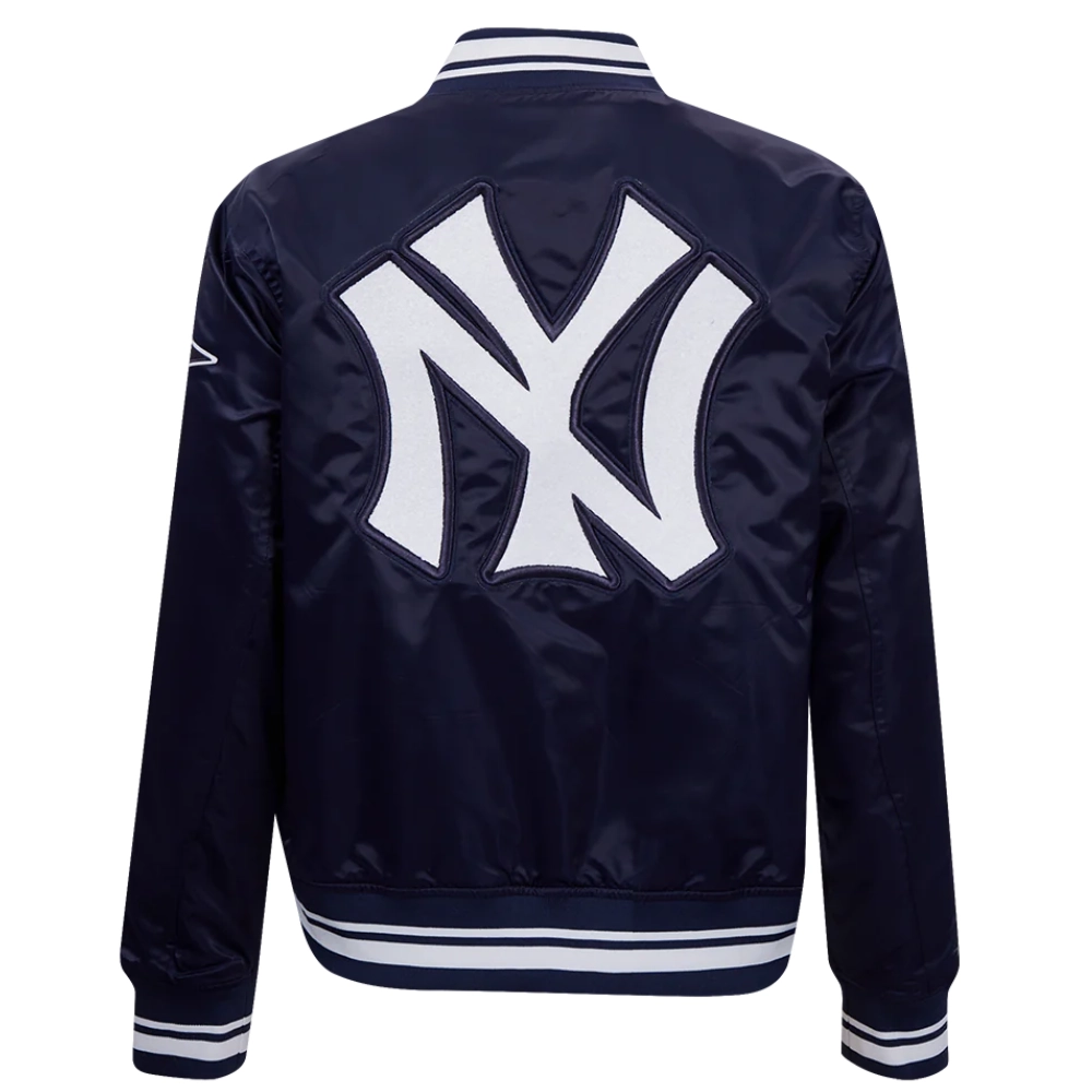 New york yankees retro classic womens full snap satin varsity jacket navy 4