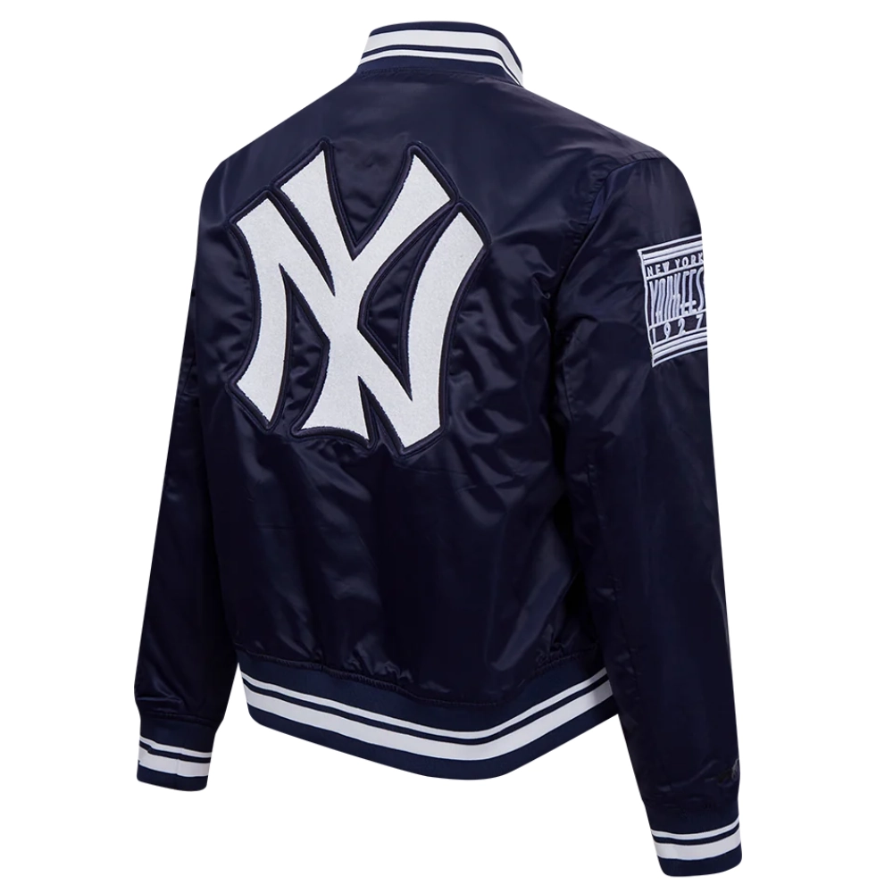New york yankees retro classic womens full snap satin varsity jacket navy 5
