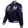New york yankees retro classic womens full snap satin varsity jacket navy 6