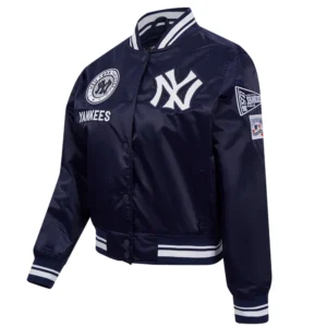 New york yankees retro classic womens full snap satin varsity jacket navy 6
