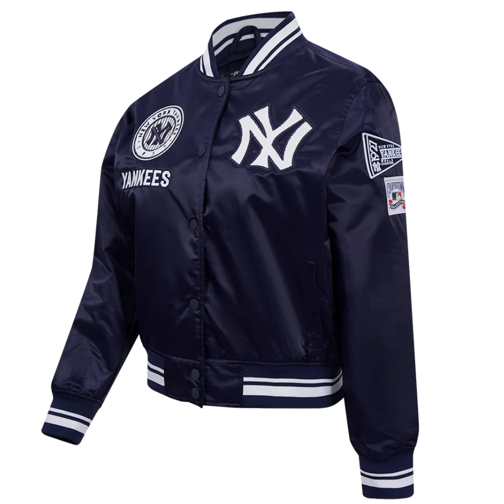 New york yankees retro classic womens full snap satin varsity jacket navy 6