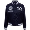 New york yankees retro classic womens full snap satin varsity jacket navy 7
