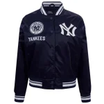 New York Yankees Retro Classic Women's Full-Snap Satin Varsity Navy Jacket