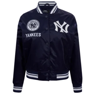 New york yankees retro classic womens full snap satin varsity jacket navy 7