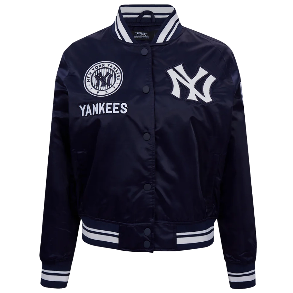 New york yankees retro classic womens full snap satin varsity jacket navy 7