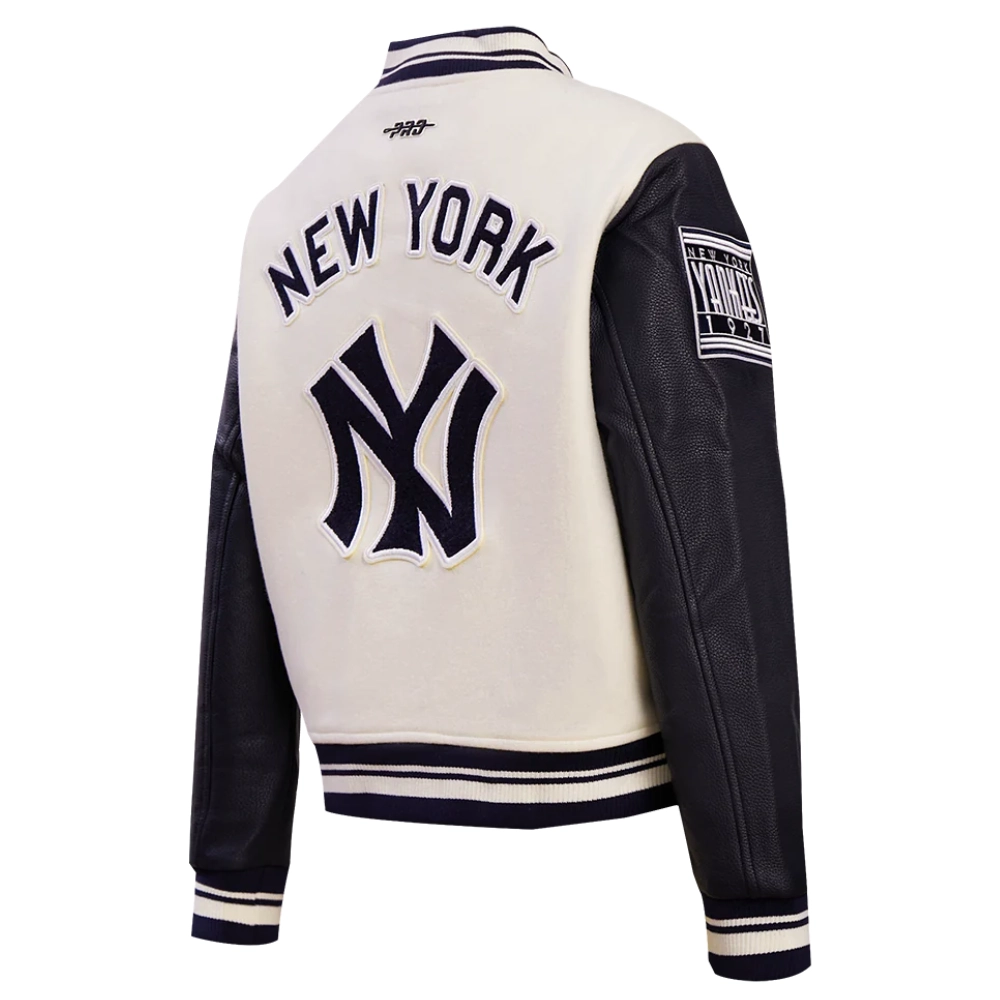New york yankees retro classic womens wool leather varsity jacket cream black 6