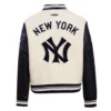 New york yankees retro classic womens wool leather varsity jacket cream black 7