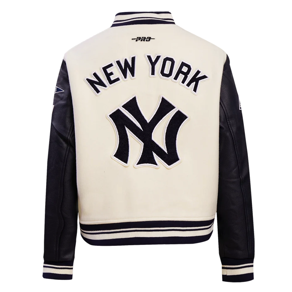 New york yankees retro classic womens wool leather varsity jacket cream black 7