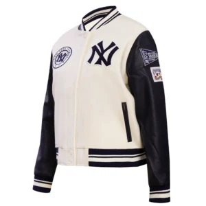 New york yankees retro classic womens wool leather varsity jacket cream black 8