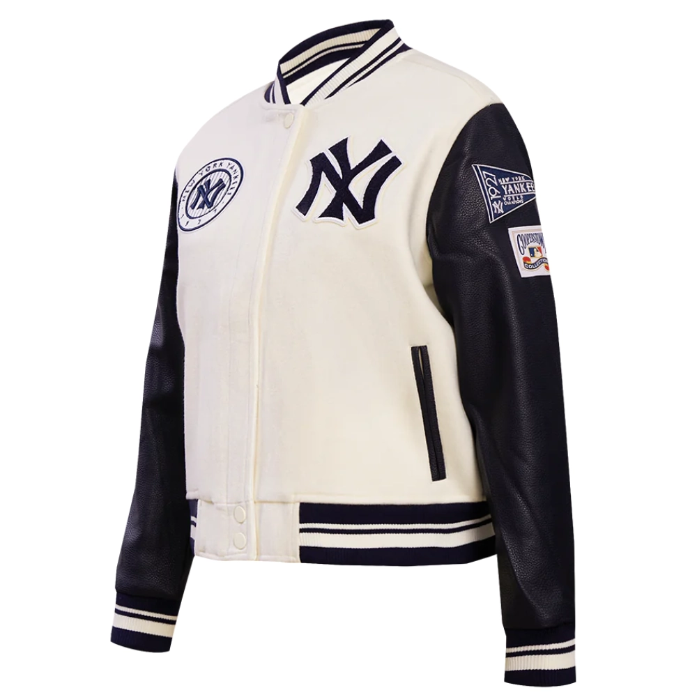 New york yankees retro classic womens wool leather varsity jacket cream black 8
