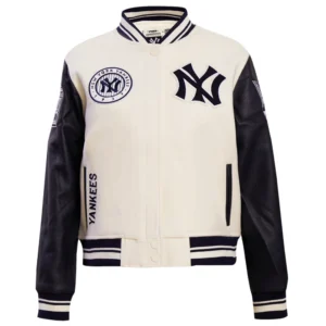 New york yankees retro classic womens wool leather varsity jacket cream black 9