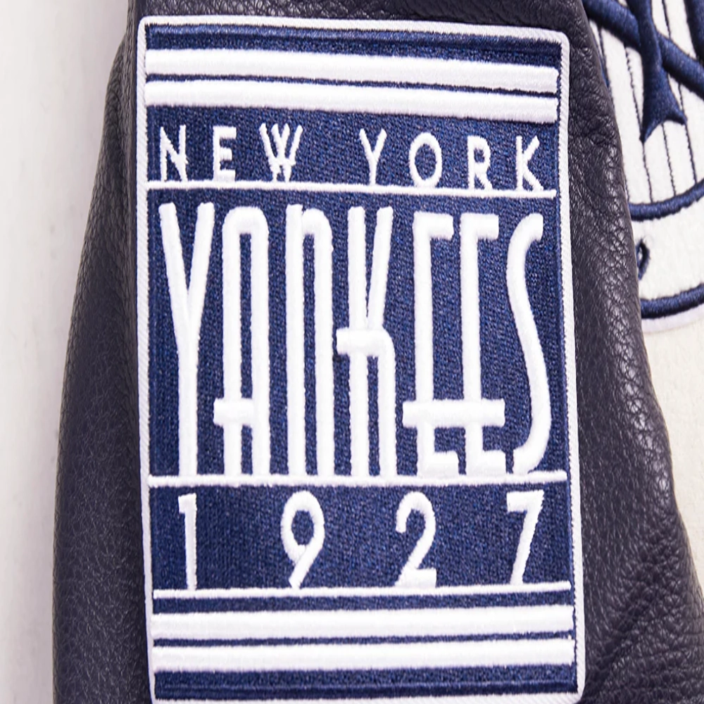 New york yankees retro classic womens wool leather varsity jacket cream black