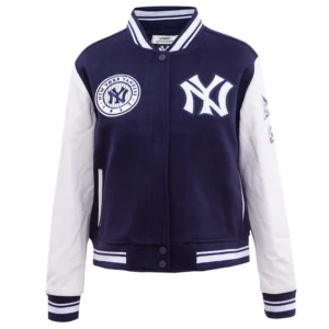 New york yankees retro classic womens wool leather varsity jacket navy white 9