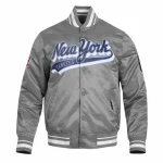 New York Yankees Script Tail Gray Satin Jacket