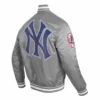 New york yankees script tail rib satin varsity jacket gray 3