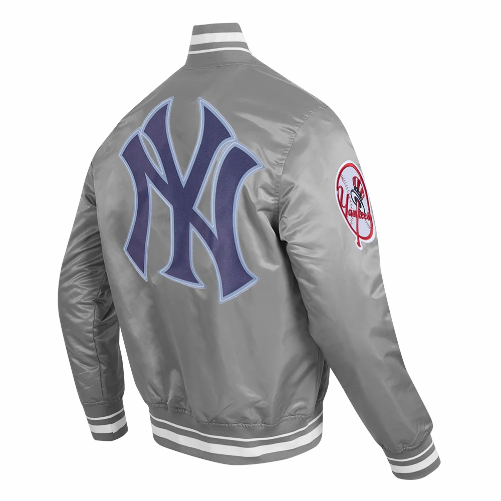New york yankees script tail rib satin varsity jacket gray 3