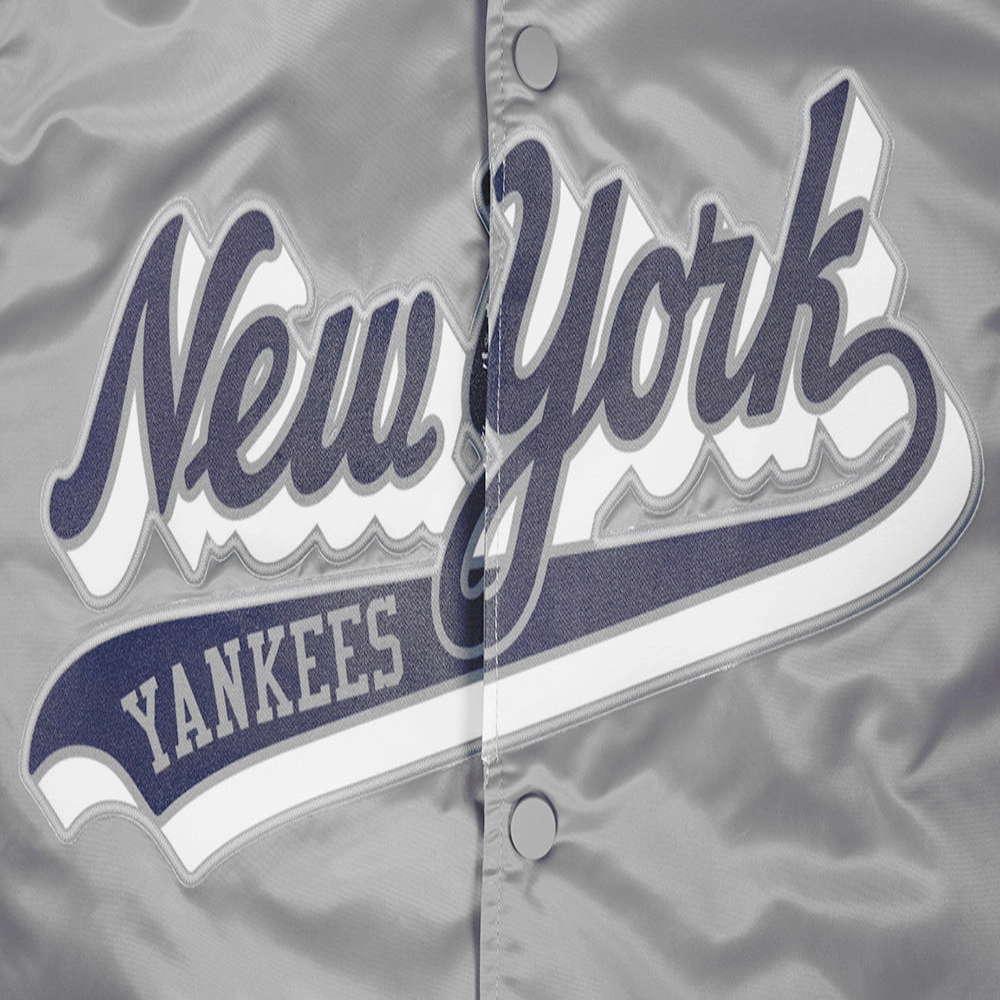New york yankees script tail rib satin varsity jacket gray 4
