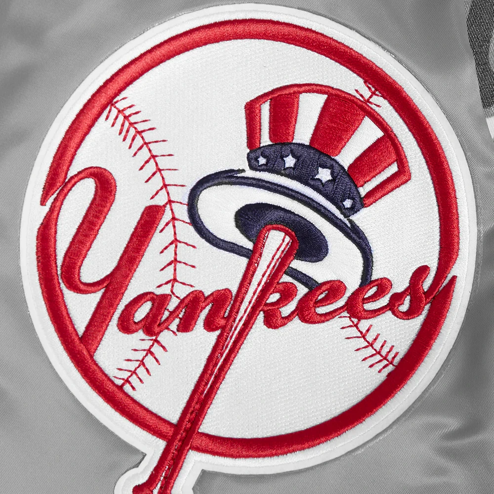 New york yankees script tail rib satin varsity jacket gray 5