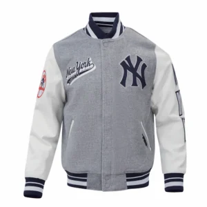 New york yankees script tail rib wool leather varsity jacket graywhite 1