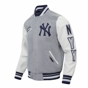 New york yankees script tail rib wool leather varsity jacket graywhite 2