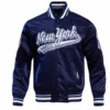 New york yankees script tail satin varsity jacket navy 1