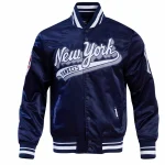 New York Yankees Script Tail Navy Satin Jacket