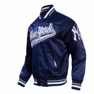 New york yankees script tail satin varsity jacket navy 2
