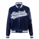 New York Yankees Script Tail Women’s Navy Satin Jacket