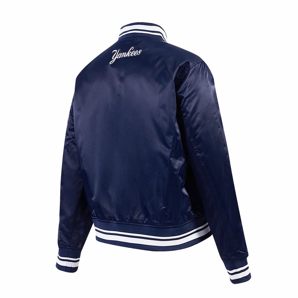 New york yankees script tail womens satin varsity jacket navy 3
