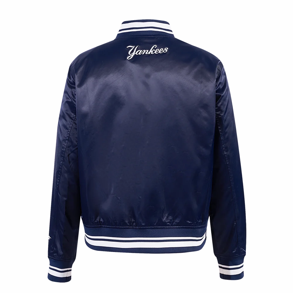 New york yankees script tail womens satin varsity jacket navy 4