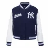 New york yankees script tail womens wool leather varsity jacket navywhite 1